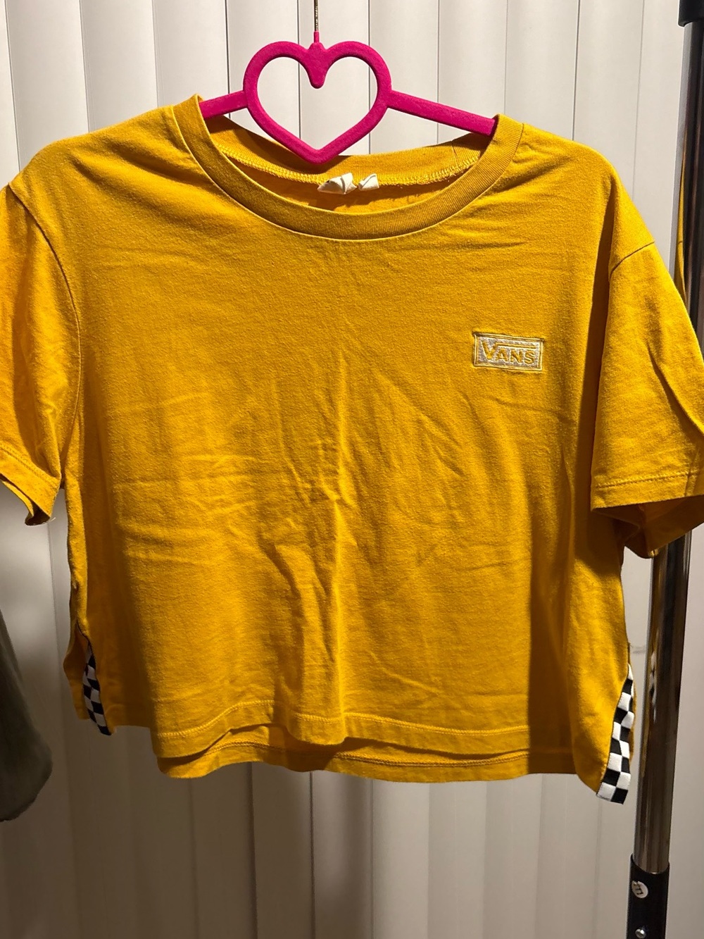 Vans Yellow Cropped Logo Tee with Checker Side Panels